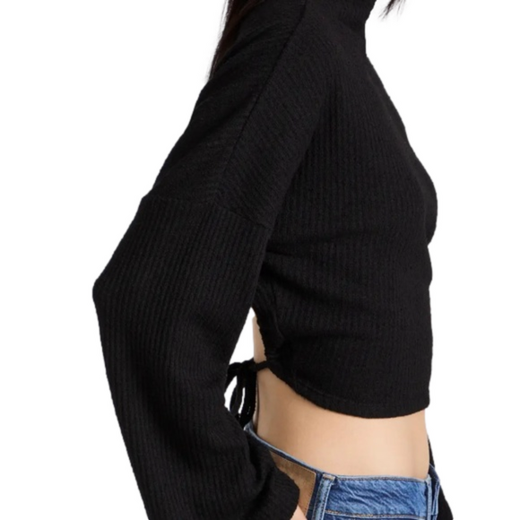 NWT BLACK REVOLVE SHOPBOP Ribbed Textured Crop Open Back Tie Top SOMETHING NAVY - Picture 6 of 10